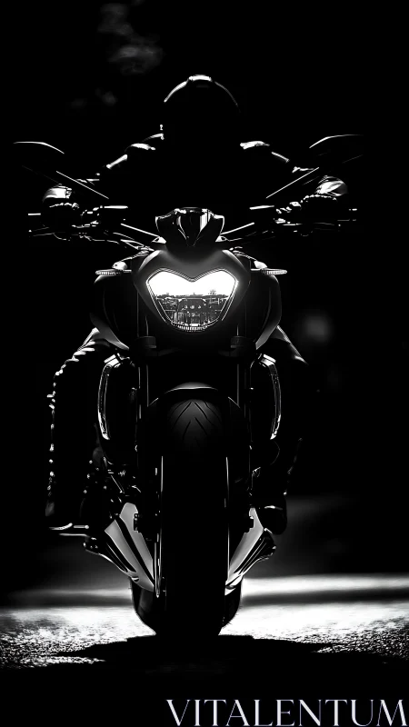 Motorcycle front view silhouette with single headlight lit.