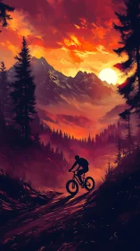 Mountain Biker Adventures Through Glowing Sunset Valley