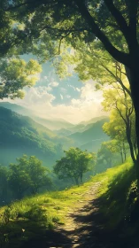 Verdant Valley Trail Where Sunlight Filters Through Ancient Trees