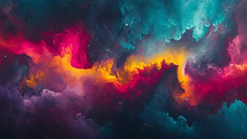 Abstract nebula-like color field stretches across frame