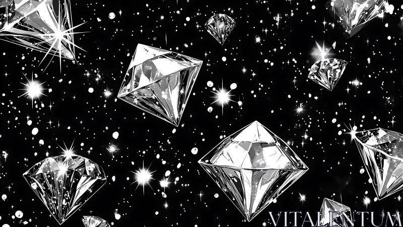 Diamonds drift like tiny satellites through midnight space