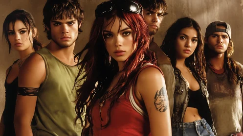 Tough young crew stands united with fierce, defiant energy.