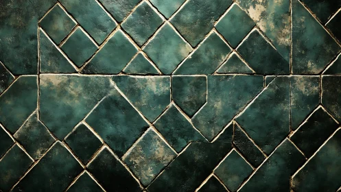 Weathered teal tiles forming a cozy geometric mosaic wall.