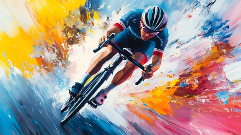 Velocity alchemist cyclist slicing through painted thunder.