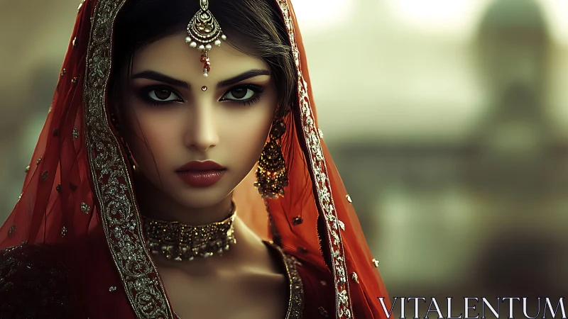 High-fidelity bridal portrait with ornate textile detailing.