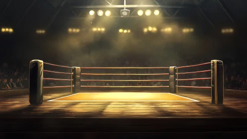 Empty Boxing Ring Under Stadium Lights