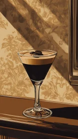 Cocktail with coffee liqueur in martini glass displayed on table