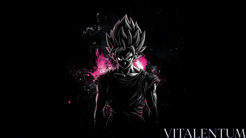 Electric anime warrior stands strong in a neon cosmic glow