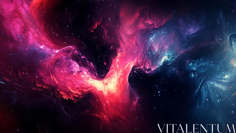 Bipolar cosmic nebula vortex in magenta and cyan plasma field