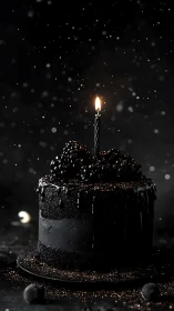 Dark Elegance: A Glowing Candle's Quiet Celebration.