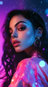 Neon-lit portrait with cyberpunk bokeh and chromatic rimlight.