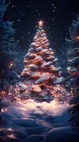 Starlit forest Christmas tree wrapped in glowing winter magic.