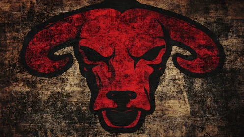 Grunge bull head emblem on distressed timber background.