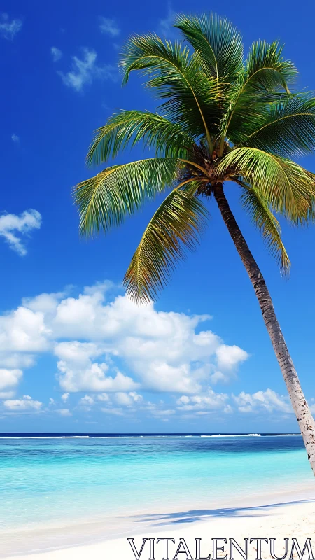 Solitary Palm Tree Against Tropical Ocean Horizon