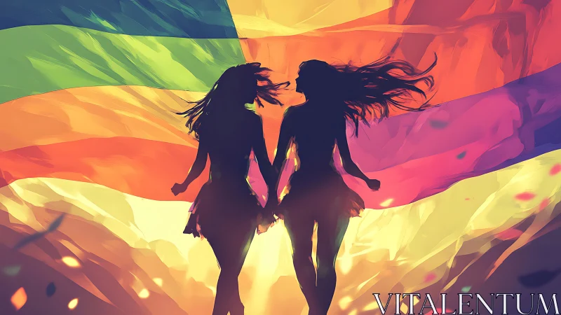 Silhouetted figures against gradient background.