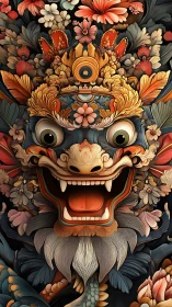 Floral-encrusted draconic mask with hyper-detailed symmetry.