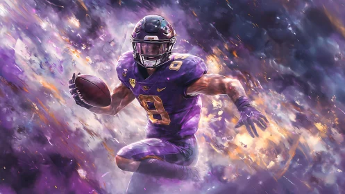 Digital painting depicts football player running with ball