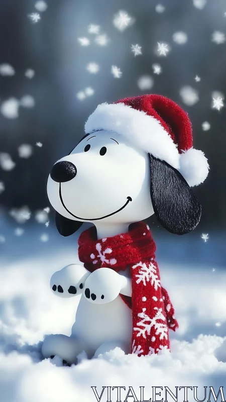 Snowy beagle in Santa hat savoring a sparkling winter hush.