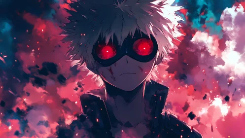 Crimson-eyed wanderer stares down a storm of painted light