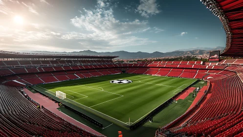 Sunlit football stadium waiting for an unforgettable match.