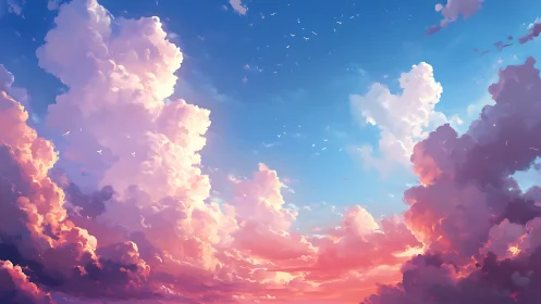 Radiant sunset clouds drift across a luminous open sky.