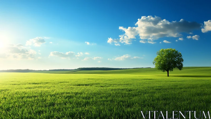 Peaceful lone tree under a bright open summer sky.