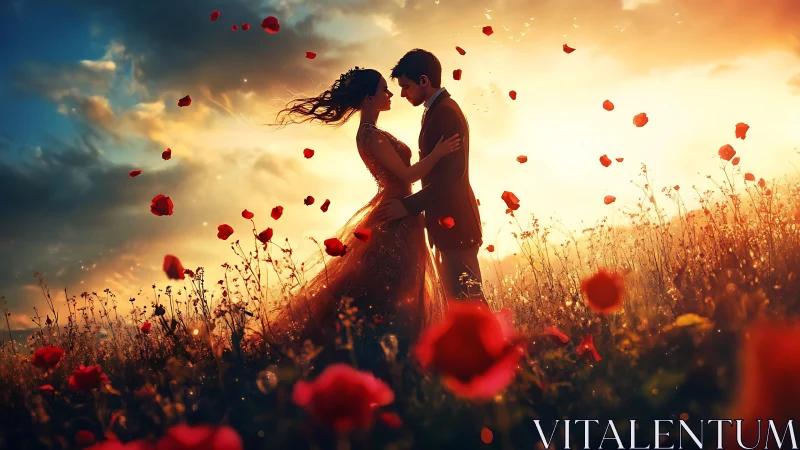 Golden Hour Romance: Petals Dance Between Two Souls.