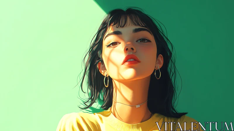 Stylized portrait of young woman in bold side lighting.