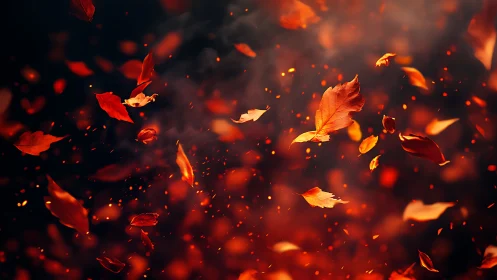 Autumn's Fiery Waltz Through Ember-Lit Space.