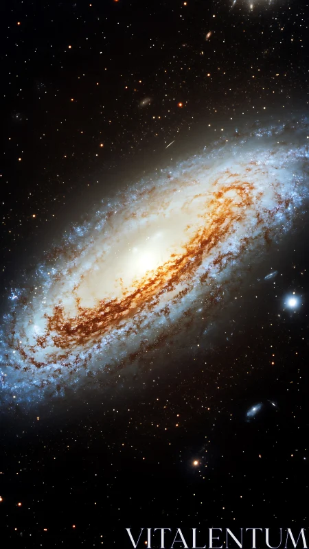 Spiral galaxy with bright core and star field in deep space.