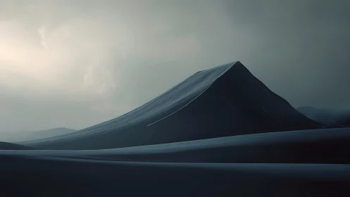 Silent midnight dunes rising under a pale, misty sky.