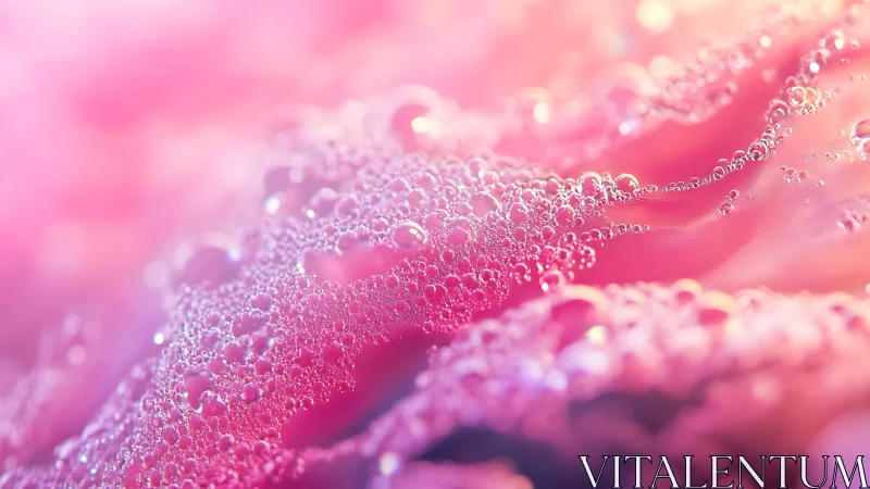 Macro photograph shows pink surface covered in water droplets
