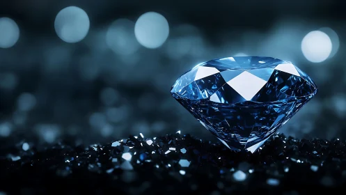 Midnight blue diamond resting in a dreamy glitter glow.