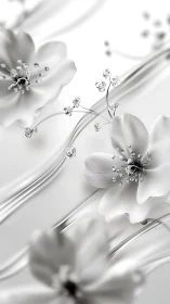 Monochromatic Delicate Flowers Against Flowing Silk Fabric.