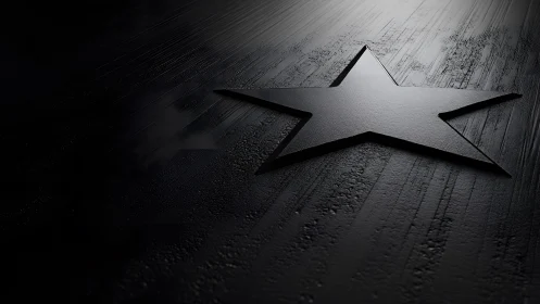 Black star on textured dark surface, dramatic minimalist style.