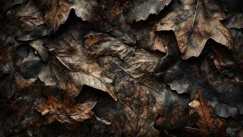 Textured autumn oak leaves create dark rustic pattern.