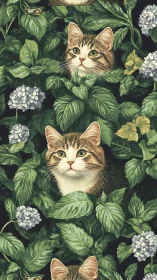 Tabby Cats Hidden in Garden Florals with White Blooms