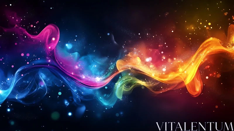 Dancing rainbow light trails swirling through a dreamy night sky.