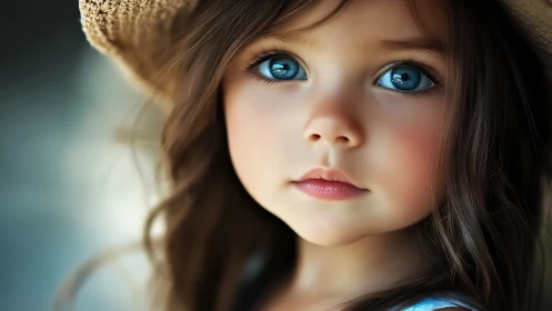Young Girl with Striking Blue Eyes and Gentle Expression.