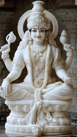 Intricately carved white deity sculpture with ornate regalia.