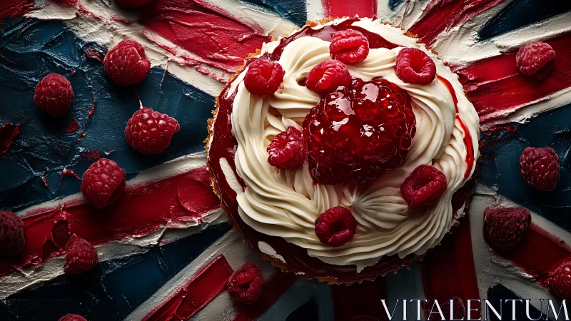 Architectural Cake with Raspberry Composition and Union Jack Surface.