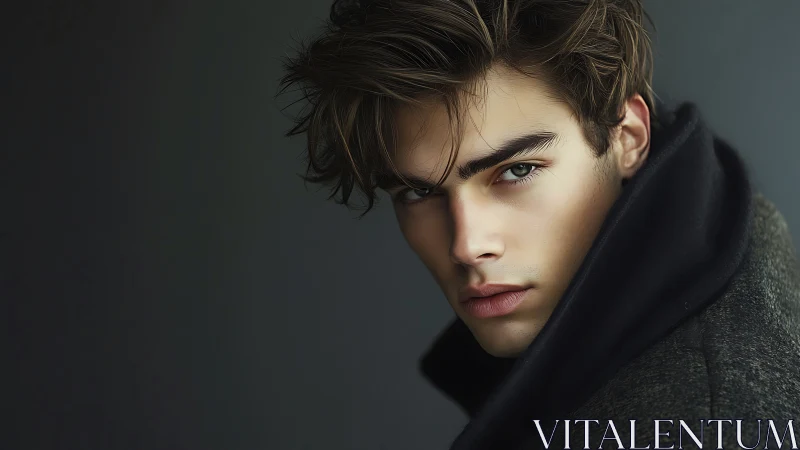 High-contrast male portrait with shallow depth and soft key lighting