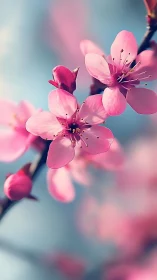 Pink Cherry Blossoms in Morning Light.