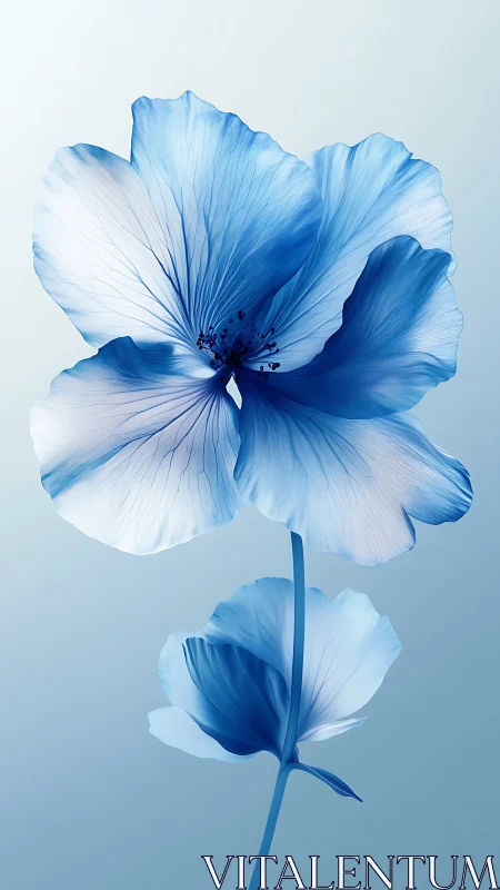 Blue Anemone with Petals and Stem Against Gradient Background
