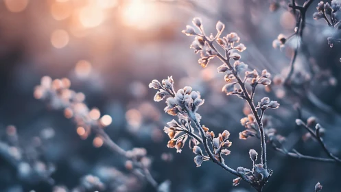 Frosted botanicals at golden hour: depth-focused macro study.