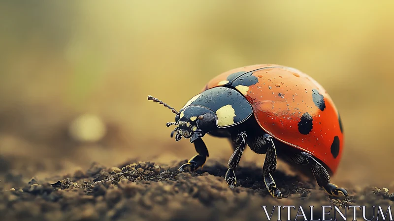 Macro optical study of dew‑glazed ladybird exoskeleton.