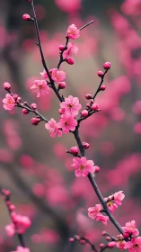 Delicate Pink Cherry Blossoms Dance Along Dark Branches