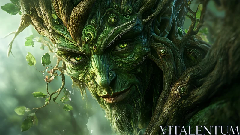 Gentle forest guardian with a wise, leaf-laced smile.