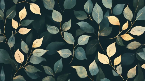 Elegant teal and gold leaf pattern evokes calm natural luxury