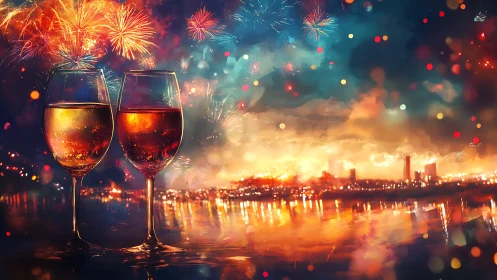 Sparkling city toast beneath a carnival of midnight fireworks.